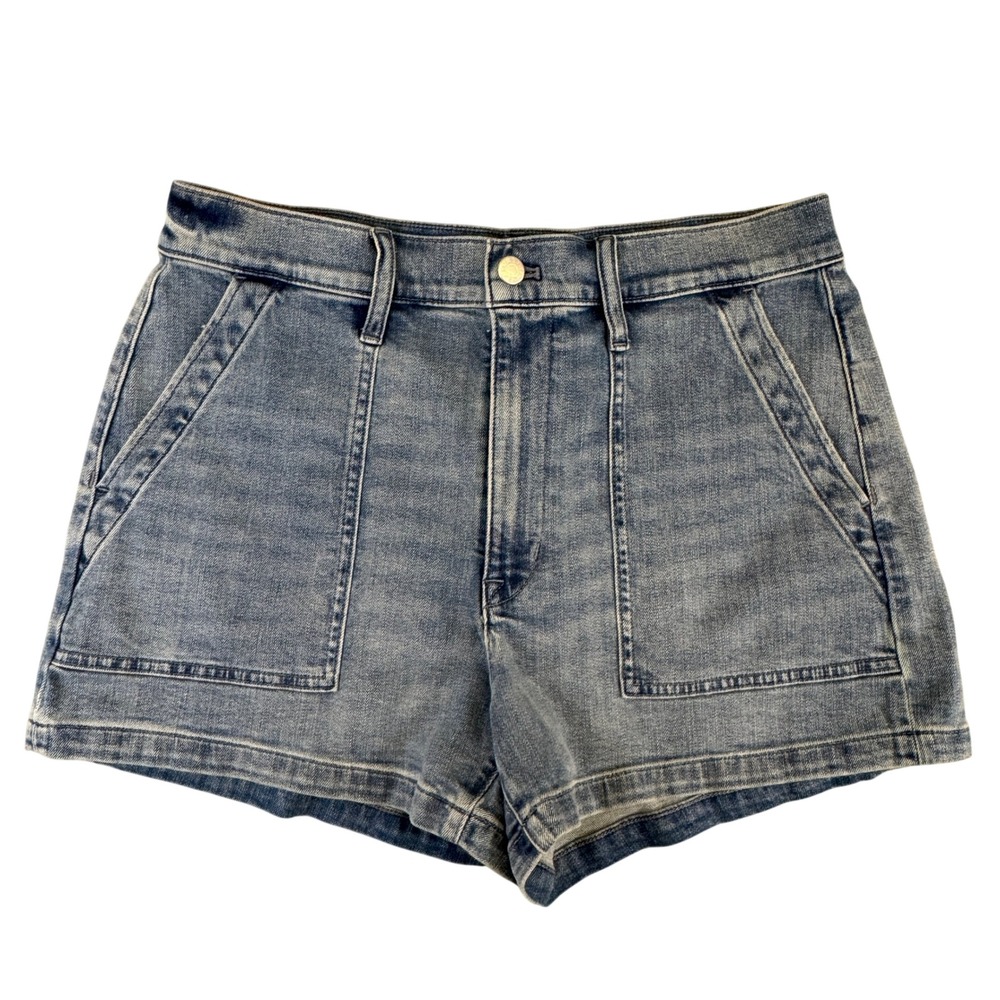 J.Crew Blue Denim Patch Pocket Utility Shorts Size 30 High Rise Stretch